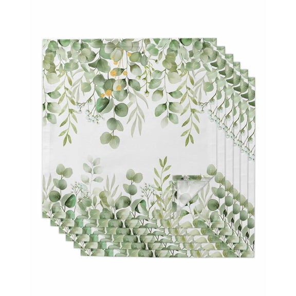 Spring Eucalyptus Leaves Cloth Napkins Set of 6 Reusable Dinner Napkins, Green Summer Botanical Cocktail Napkin Washable Table Napkins for Wedding/Holiday Party/Baby Shower 20"x20"