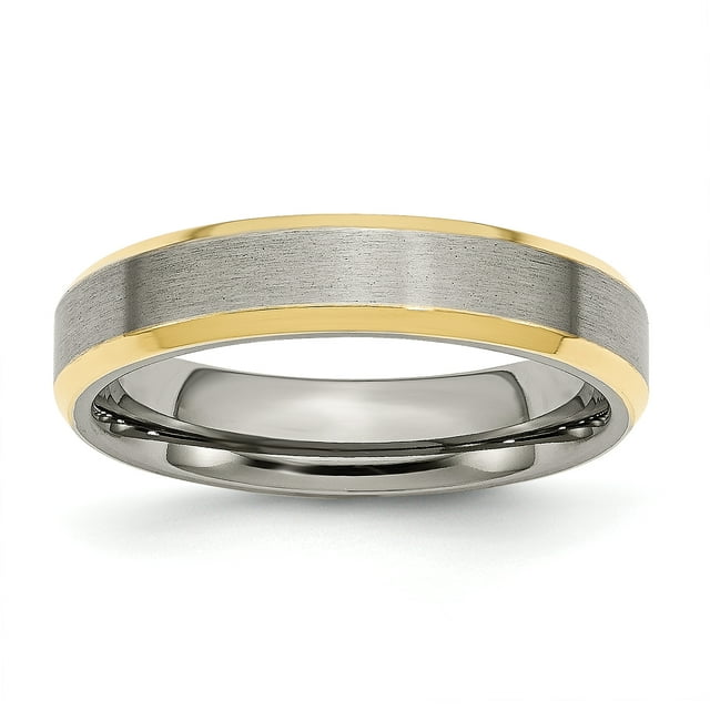 Titanium 5mm Yellow IP-plated Beveled Edge Brushed/Polished Band Ring 6.5 Size