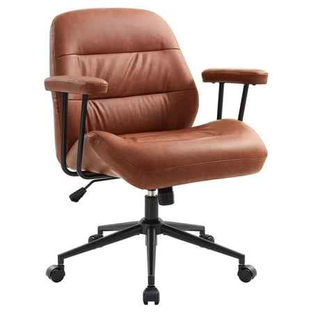 Leather Office Chair with Removable Armrests,-Back Ergonomic Desk Chair with Lumbar Support,Adjustable Height 360° Swivel Executive Task Chairs for Home Office (Brown)