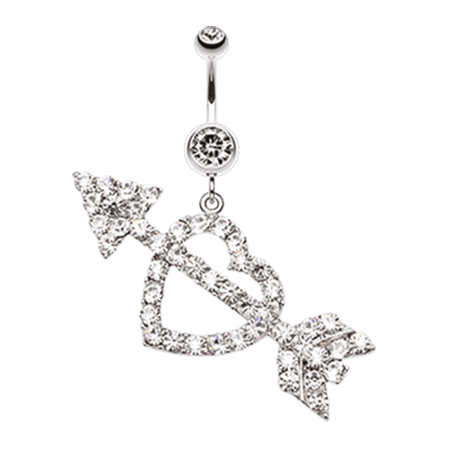 Jeweled Heart Arrow Belly Button Ring