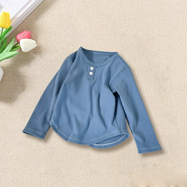 LIJCC T-Shirt en Coton Côtelé pour Filles, Manches Longues, Col Rond, Ourlet Incurvé, Tunique Unie, Coupe Ajustée, Basique