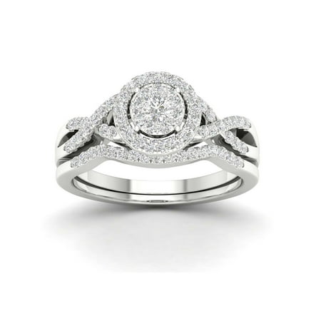 - Imperial 3/8Ct TDW Diamond 10k White Gold Cluster Halo Twist Shank Bridal Ring Set (I-J, I2)