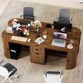 thumbnail image 3 of Two Person Computer Desk, Home Office Desk with Storage Drawers, Walnut, 3 of 10