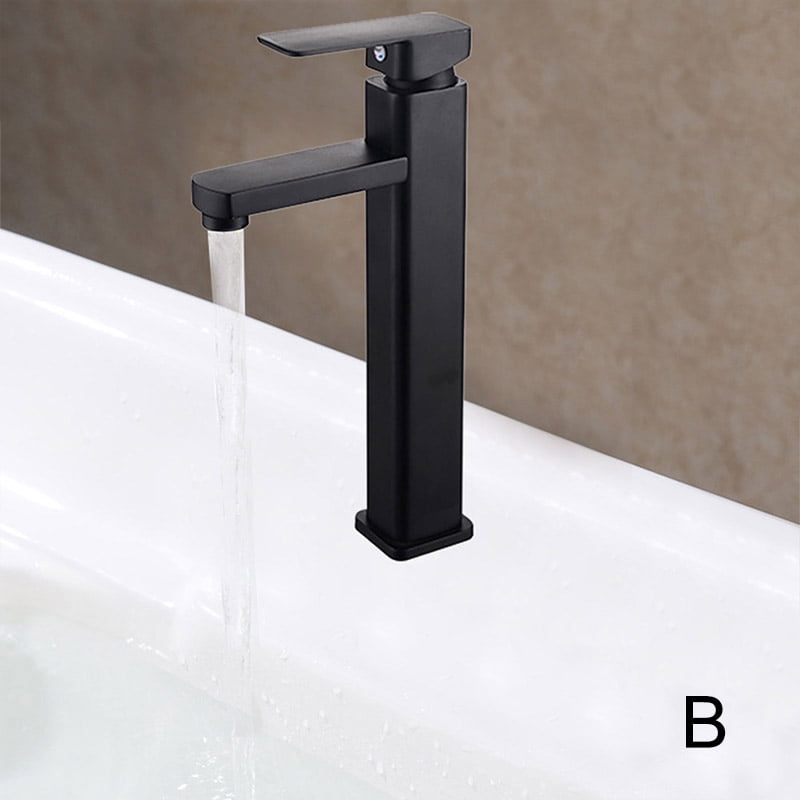 Cold Steel Countertop Basin Black Hot And Cold Square Faucet Black Short Square Faucet 