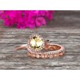 thumbnail image 1 of 10k Rose Gold 2.25 Carat 6mm Round Cut Champagne Diamond Moissanite Engagement Rings With Two Matching Wedding Band Halo Design Art Deco, 1 of 5
