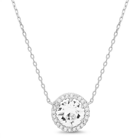 Sterling Silver Crystal Cherries Womens Faceted Crystal White Round Station Halo Chain Necklace in Sterling Silver made with Swarovski Crystals ()
