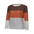 thumbnail image 3 of Womens Henley T Shirts Casual Lace Long Sleeve Patchwork Button Down Ribbed Slim Fit Tops Blue L, 3 of 9