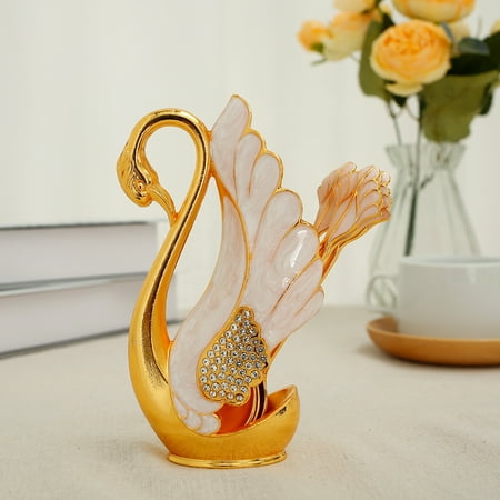 

CIVG 6pcs Coffee Spoon Set with 1 Swan Shape Base Holder Zinc Alloy Swan Base Spoon Organizer Elegant Fruit/Dessert Swan Flatware Decorative Mini Teaspoons for Dessert Coffee Ice Cream Cake (Gold)
