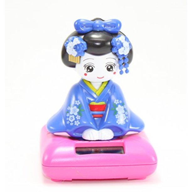 cute geisha girl solar powered japanese kimono car bobble head doll toy