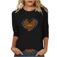 thumbnail image 2 of DDAPJ pyju Football Mom T-shirts for Women 3/4 Sleeve Cute Heart Print Graphic Tees Loose Fit Mid-length Casual Round Neck Tee Tops Mother's Day Gift T-shirt Black L, 2 of 4