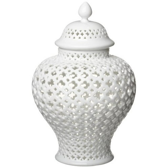 Twos Company Carthage Lanterne en Porcelaine Percée avec Couvercle, Blanc