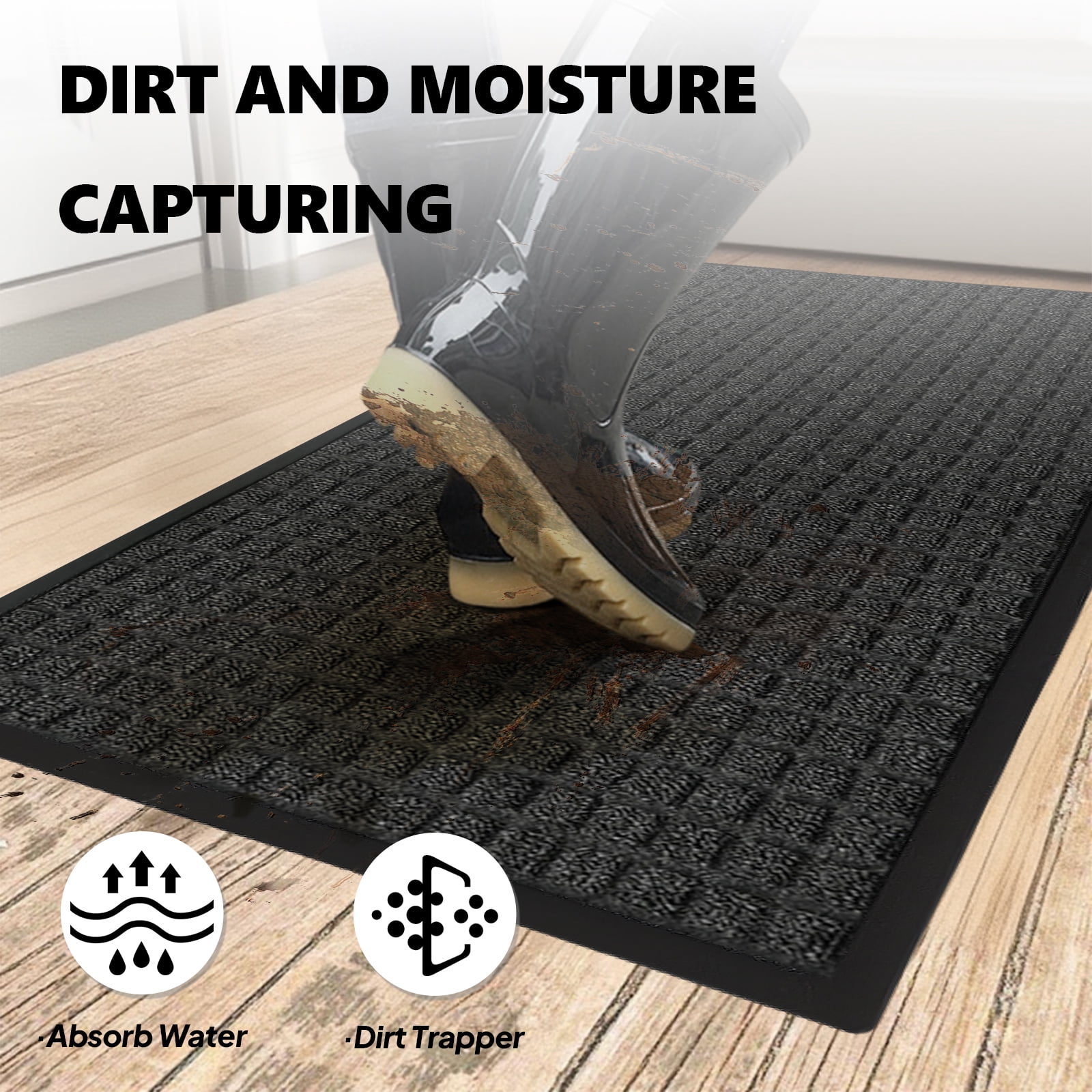 Kitchen Bath Mat, Small Grid Pattern Floor Mat with Composite Rubber Backing, Waterproof Non-Slip Door Mat for Kitchen Bathroom Laundry Room Entryway