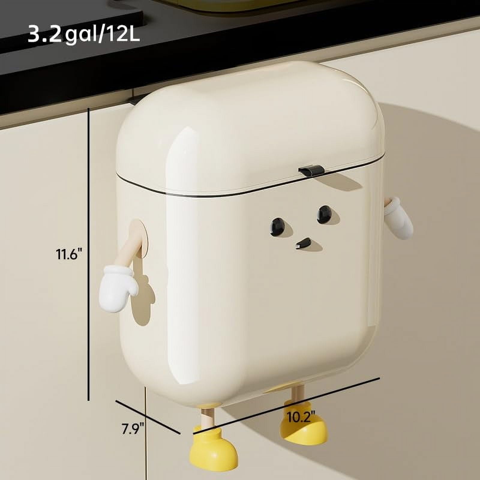 3.2gal / 12L Compost Bin Kitchen for Counter Top, Plastic Hanging Trash Can with Lid for Bathroom, Office, RV
