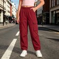 thumbnail image 2 of RUTAYY Girls Cargo Pants Elastic Waist Multi Pocket Drawstring Hem Trousers Outdoor Daily Wear Red, 2 of 4