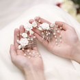 thumbnail image 3 of Wedding Flower Hair Comb Pearl Bridal Hair Accessories Crystal Wedding Hair Piece for Women and Girls (Silver), 3 of 4