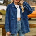 thumbnail image 4 of clear 50% off Usmixi Winter Womens Denim Jacket Womens Denim Coat Long Sleeve Button Down Lapel Vintage Boyfrined Jean Jacket Casual Solid Loose Stretchy Denim Outerwear with Pocket Up to 65% off, 4 of 7