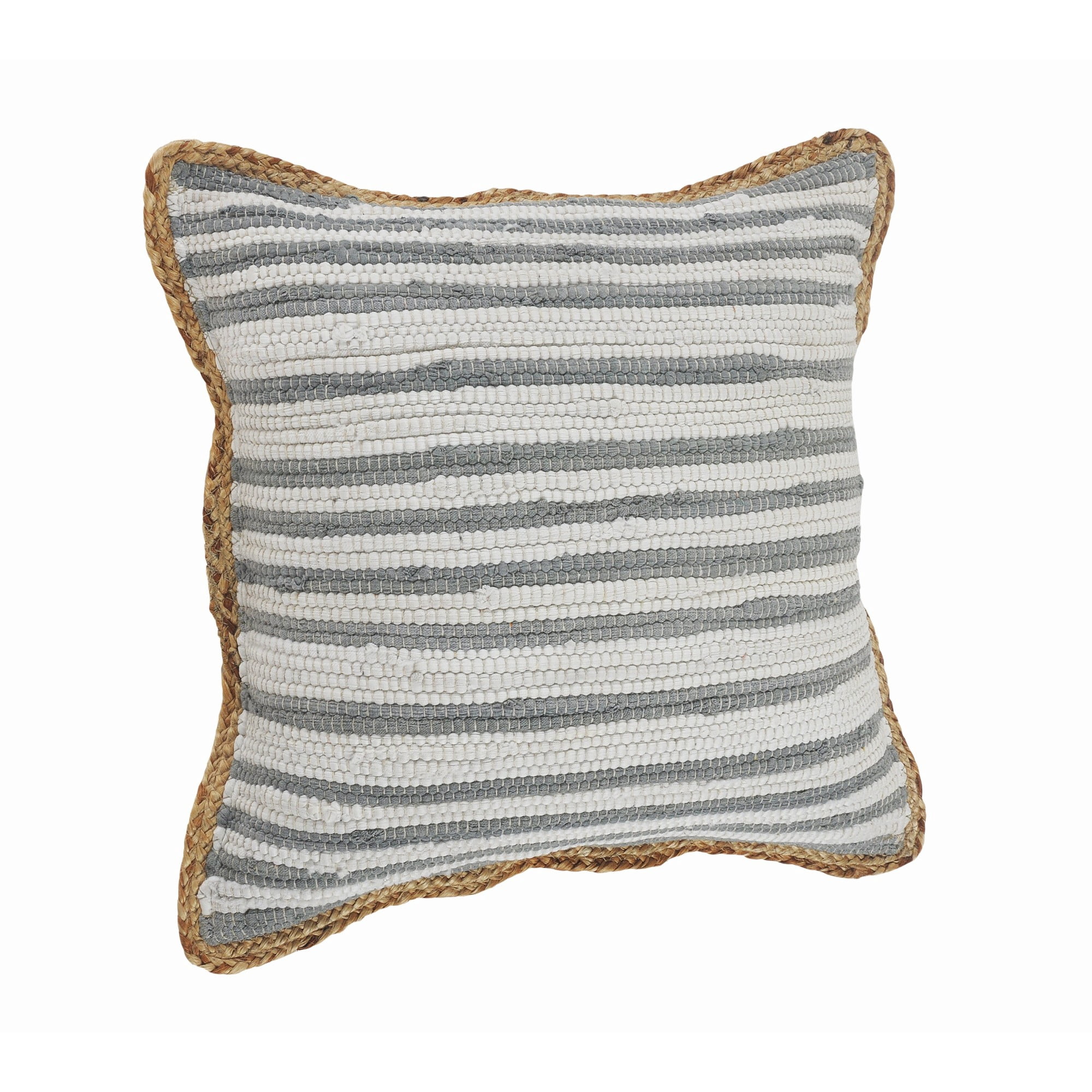 Laddha Home Designs Handwoven Striped Cotton Throw Pillow Cover - 18" - Gray and White