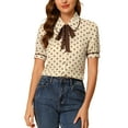 thumbnail image 5 of INSPIRE CHIC Women's Polka Dots Blouse Peter Pan Collar Bow Tie Neck Puff Sleeve Vintage Shirt Top XS Beige, 5 of 8
