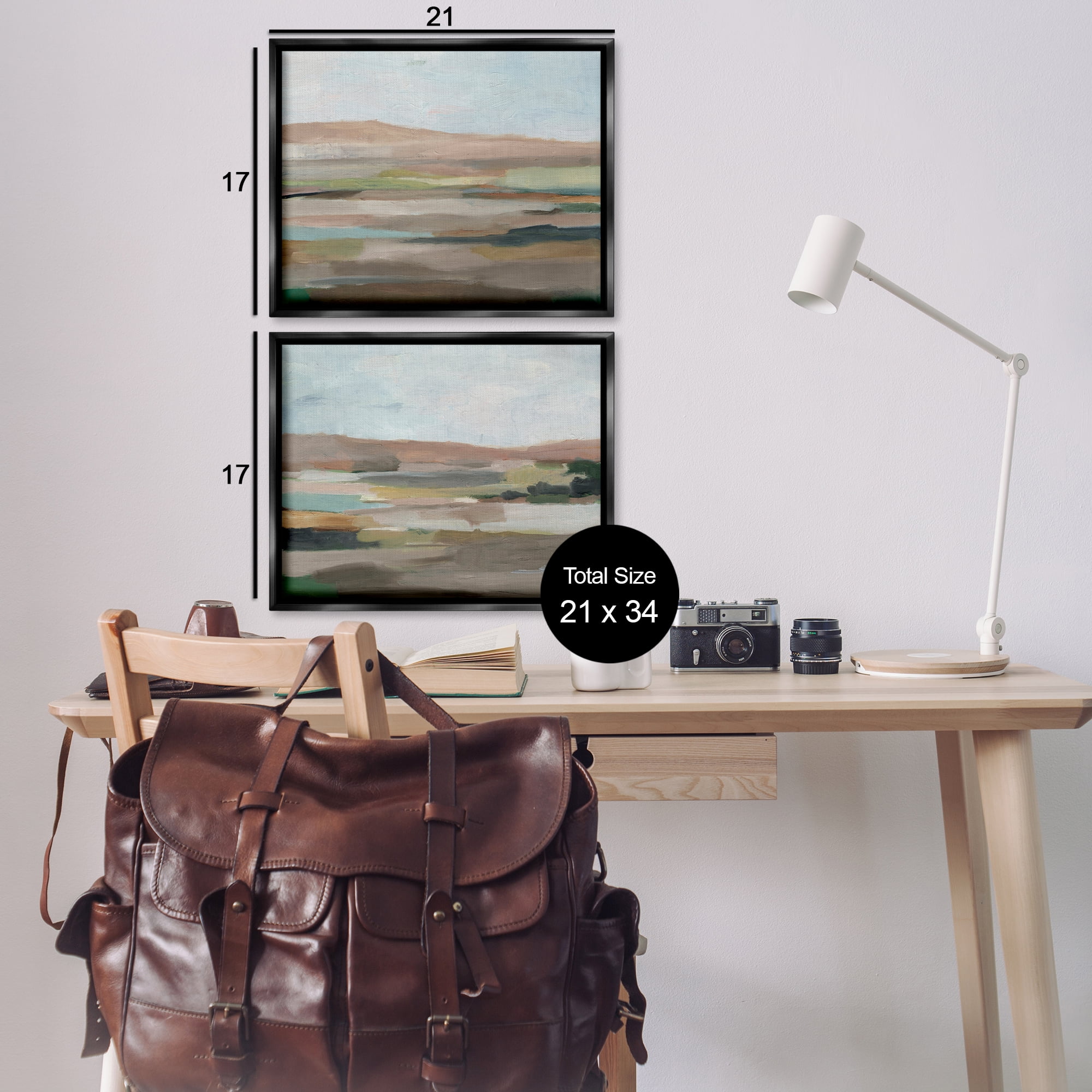 Stupell Industries Neutral Abstract Landscape Landscape & Nature Painting Black Floater Framed Canvas Art Print Wall Art, 21 x 17, Set of 2