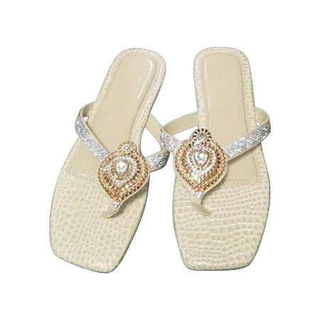 OJSFQUFP Sandals Women Dressy Summer Women s Beach Sandals Hollow Casual Slippers Flat Shoes Retro Sandals Fashion Slide Sandals Womens 2024 Comfy House Slippers for Women White 39