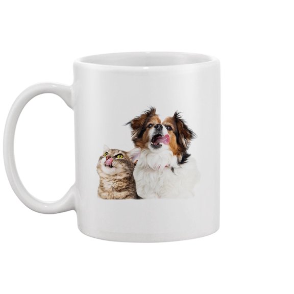 Hungry Dog And Cat Licking Lips Mug -Image by Shutterstock