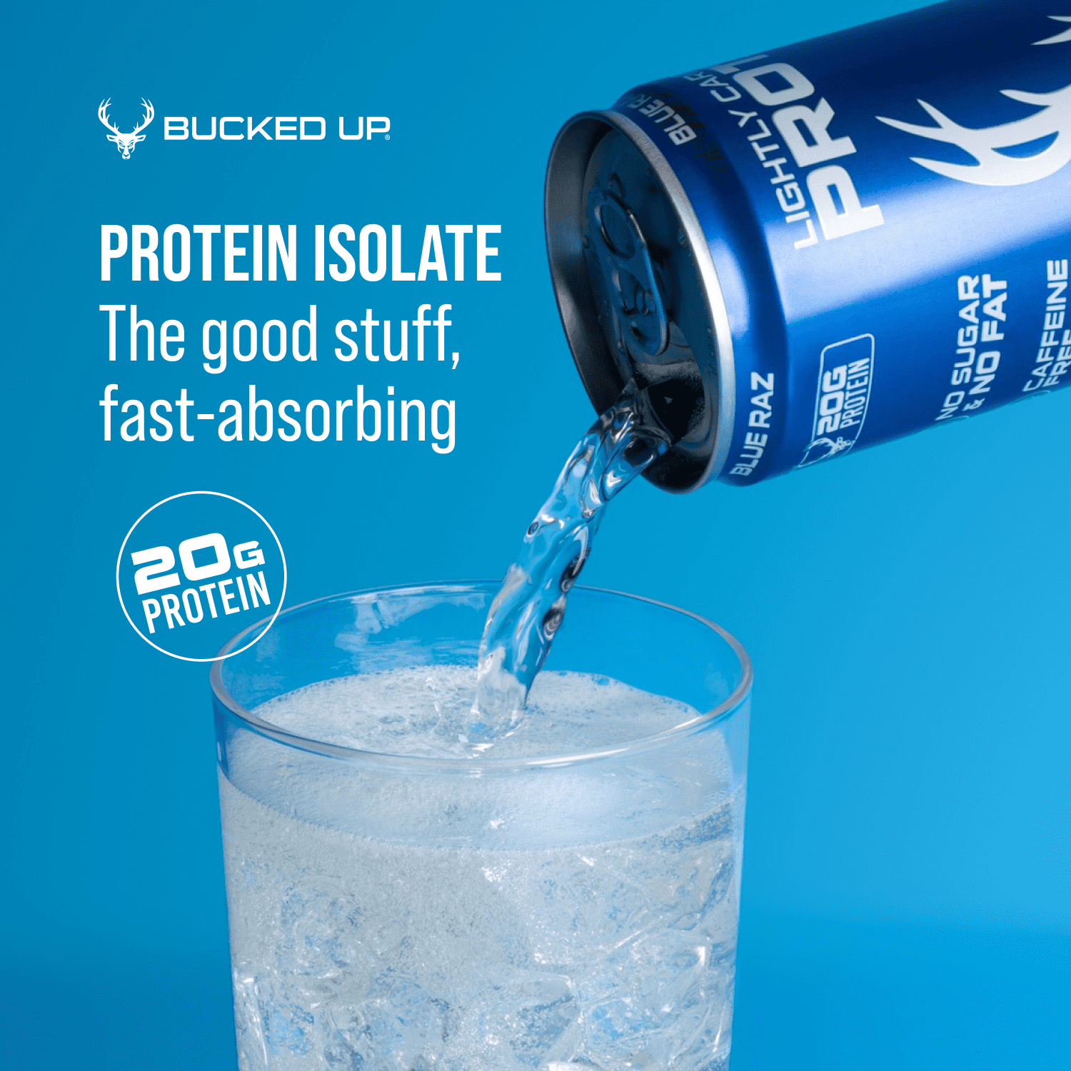 Bucked Up Lightly Carbonated Blue Raz Protein 12 fl oz 4 Pack