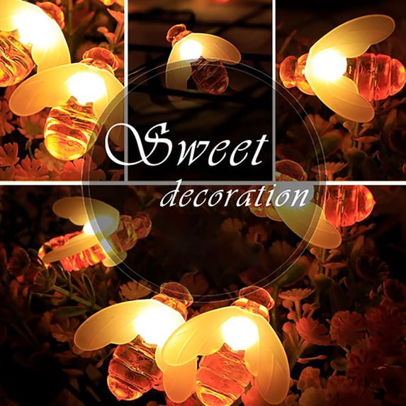 Heitepabg Christmas Solar String Lights, LED Outdoor Bee String Lights 8 Modes, Waterproof Decorative Bee Fairy Lights for Patio, Garden, Gate, Yard, Party, Wedding, Christmas
