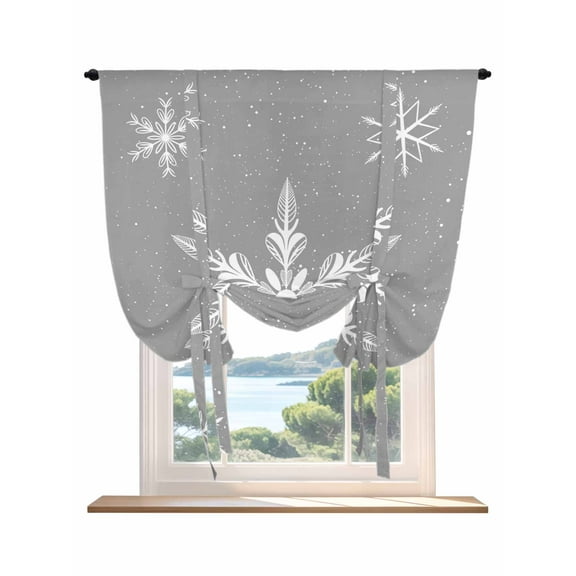 Grey Christmas Tie Up Curtains for Windows 54 Inch Length Balloon Curtains Kitchen Adjustable Balloon Window Shade Xmas Snowflake Winter Tie Up Valance Bathroom Curtain Window 42"x54"