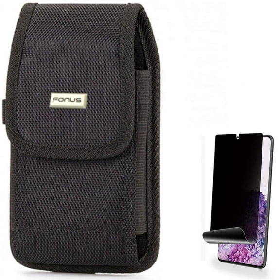 Privacy Screen Protector w Case Belt Clip for Samsung Galaxy S20 Plus - TPU Film [NOT GLASS] [Fingerprint Works] Anti-Peep, Swivel Holster Rugged Cover V2W fits Samsung Galaxy S20 Plus