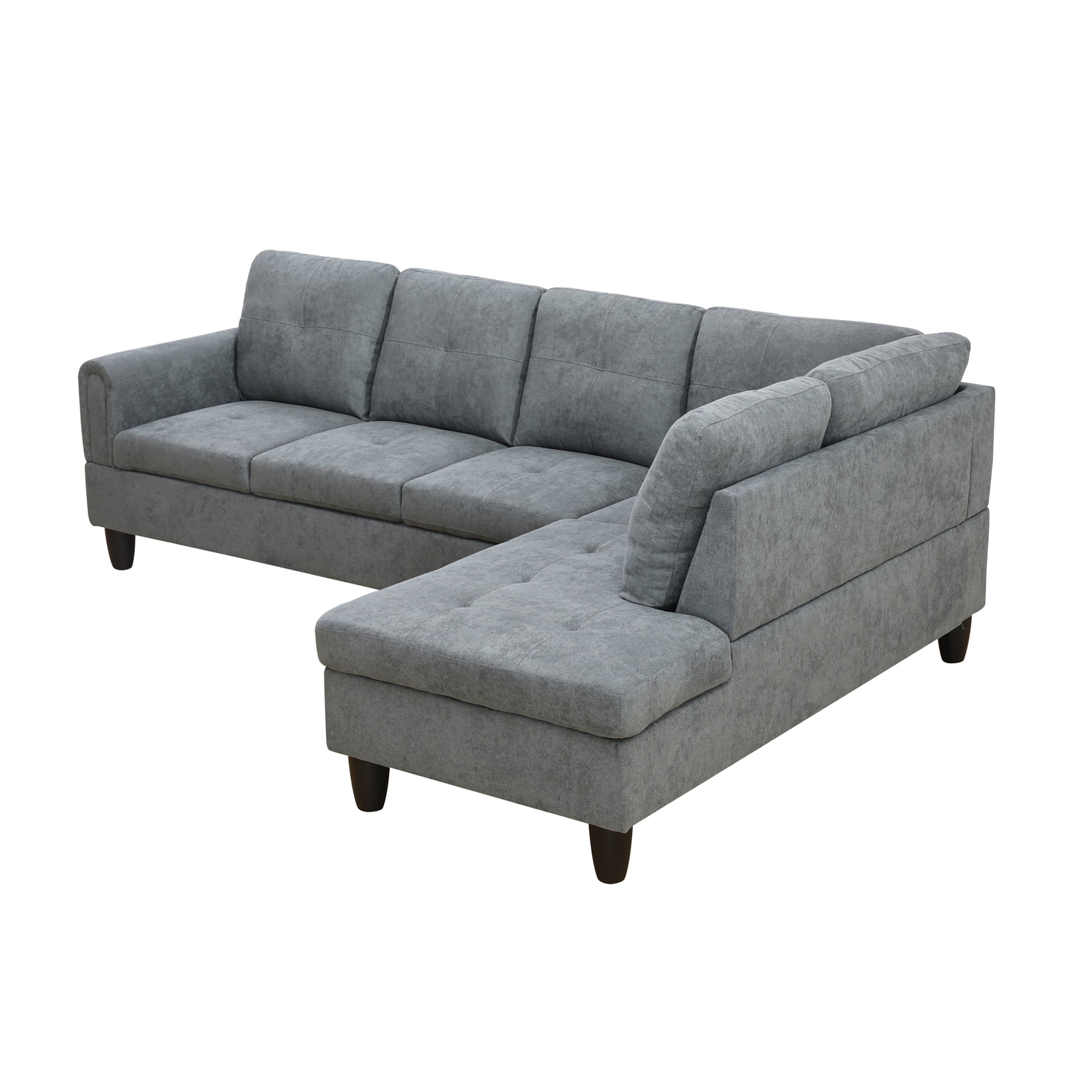 MAYEERTY 97" Modular Couches Fluffy Fabric Sectional Sofa Set for Living Room with Reversible Chaise without Ottoman, Dark Grey (Left)