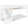 thumbnail image 3 of Bedz King Contemporary Low Loft Twin Bed with 3 Step-Stairway, White with Pink & White Tent, 3 of 9