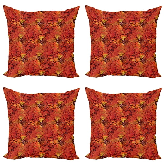 Ambesonne Orange Throw Pillow Cover 4 Pack, Grungy Flower Romantic, 18", Orange