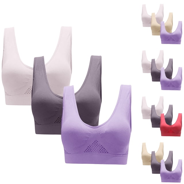 Sentmoon 3PC Bras for Women Breathable Wireless Bras for Women Anti-Sagging Without Support Yoga Running Underwears Everyday Bras Lightweight Women for Daily Commute Beige XL