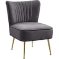 thumbnail image 1 of Meridian Furniture Tess Collection Modern | Contemporary Velvet Upholstered Accent Chair with Deep Channel Tufting and Custom Gold Steel Legs, 22.5" W x 26.5" D x 29.5" H, Grey, 1 of 2