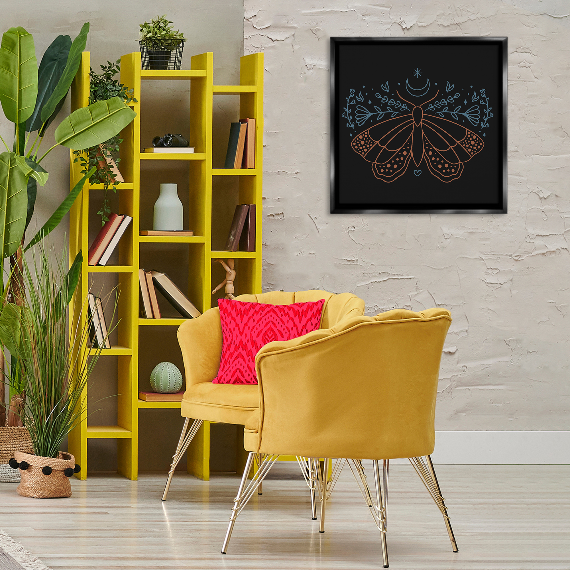 Stupell Industries Celestial Moth Florals Animals Painting Black Floater Framed Canvas Art Print Wall Art, 25 x 25