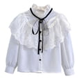 thumbnail image 5 of Mifsaly Girls Uniform Shirts Kids Back To School Ruffled Lace Blouses Frilled Neck Bow Tie Button Down Dress Shirt, 5 of 9