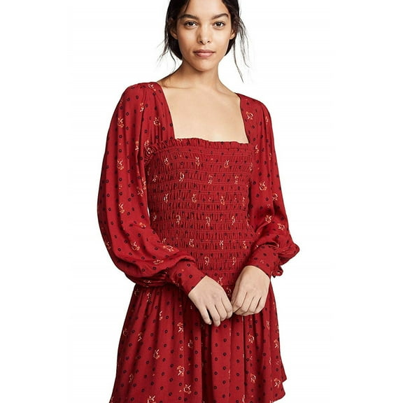 Free People Womens Two Faces Mini Dress, Red, Large