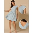 thumbnail image 2 of DARING DIVA Women's Tweed Cap Sleeve A Line Vintage Pleated Dresses L Blue White, 2 of 6