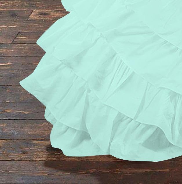 D.N.G. BEDDINGS 1 Piece 100% Egyptian Cotton Circle Ruffle Comforter, 550 GSM Filled Microfiber - Super King Size, Aqua Blue Color - 800 Thread Count
