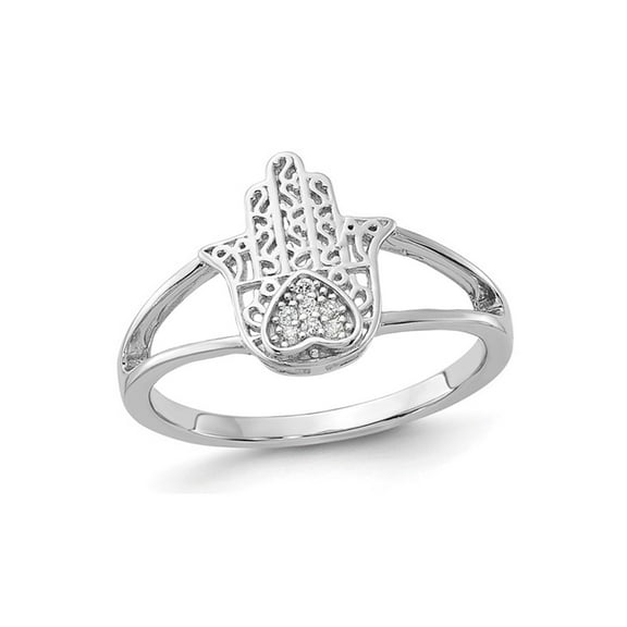 Gem & Harmony Sterling Silver Heart Hamsa Ring with Synthetic Cubic Zirconia (CZ)s for Women