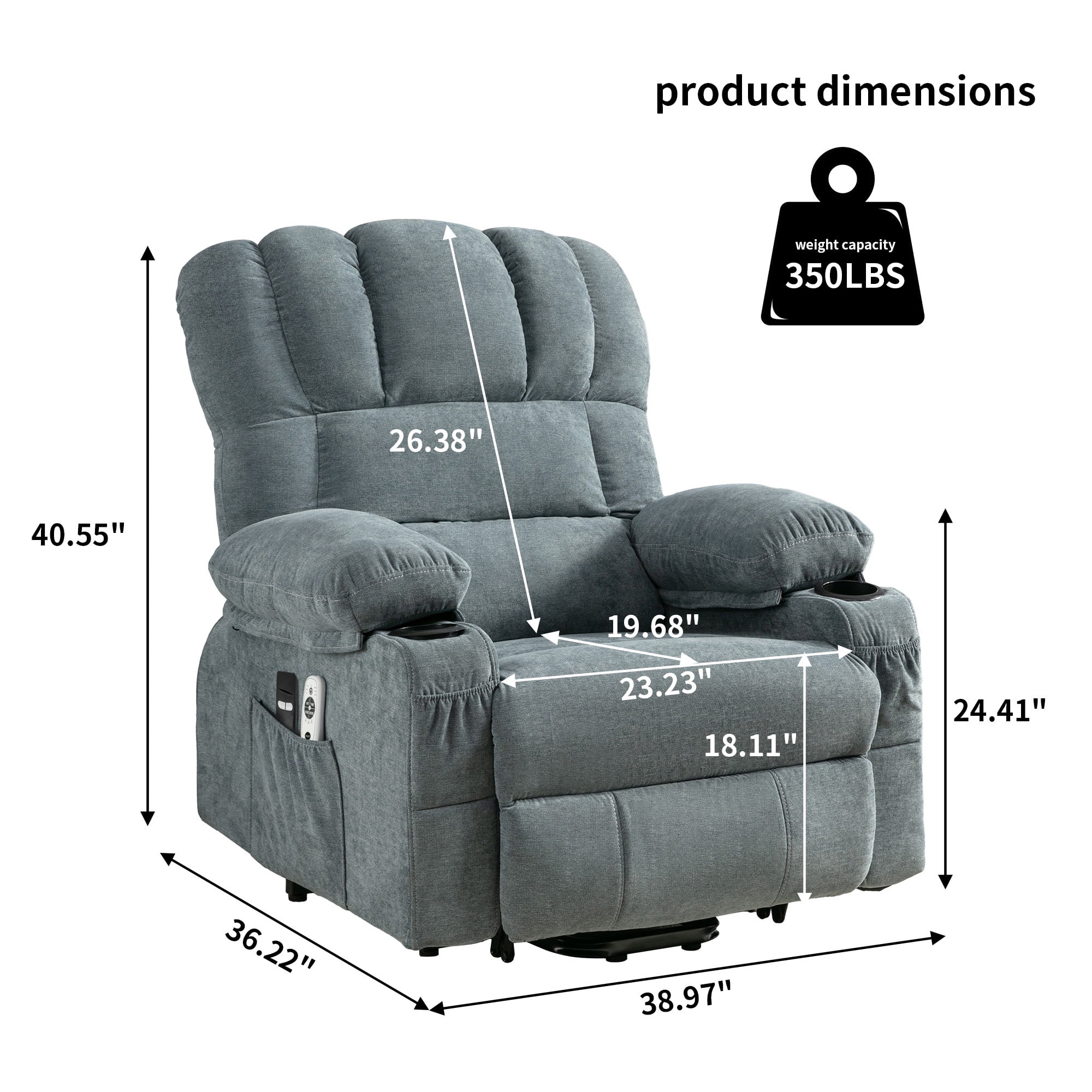 Power Lift Recliner Chairs with Massage and Heat, UHOMEPRO Electric Fabric Recliner Chair for Elderly, Living Room Furniture with USB Charge Port, 2 Cup Holders, and Side Pocket, Blue