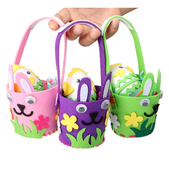 Easter Hanging Plant Holders,Easter Felt DIY Basket Egg Set, Handmade Bunny Basket With Egg For Kids Easter Egg Hunt Decor