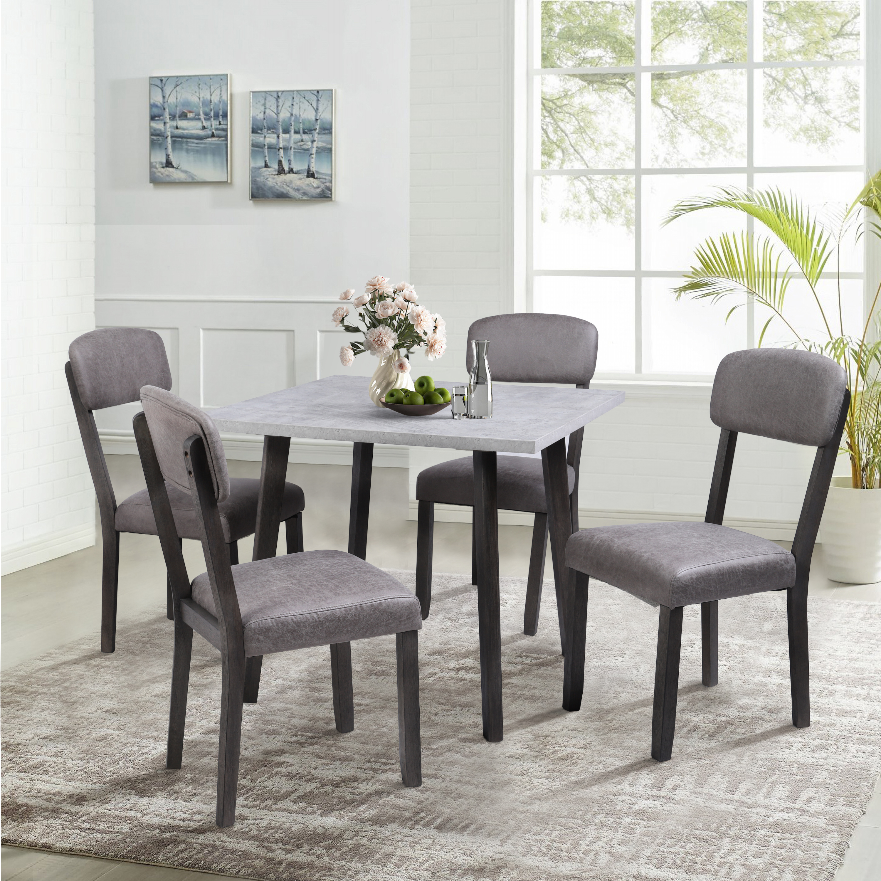 Space-Saving Kitchen Counter Height Table Set, Retro Design Dining Room 