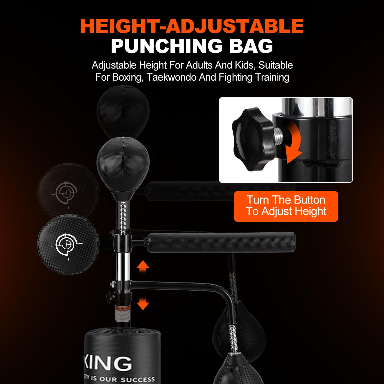 Punching Bag with Stand 5 in 1 for Adults Teens, Heavy Boxing Bag Freestanding with Suction Cup, Men Stand Kickboxing Bag for MMA Boxing Muay Thai