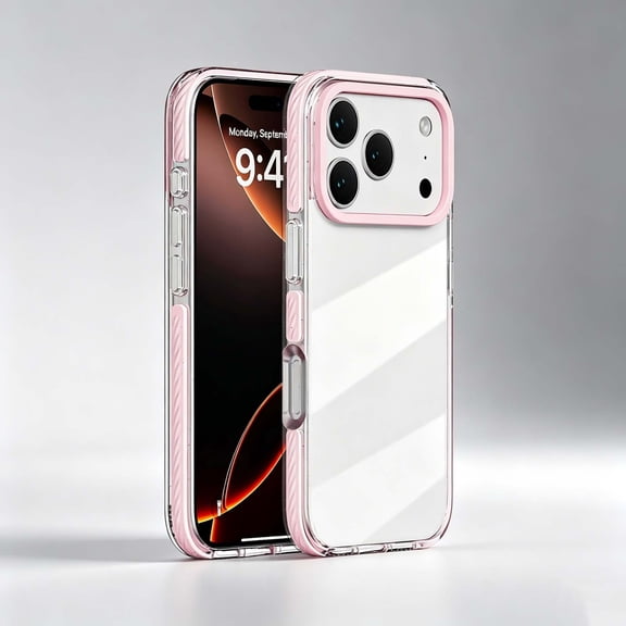 For iPhone 17 Pro Phone Case,Crystal Transparent Back Design,Non-Slip Bumper,Ultra Slim PC TPU Hybrid Shockproof Anti-fall Drop Protection,Rugged Durable Thin Fit Phone Case,Pink