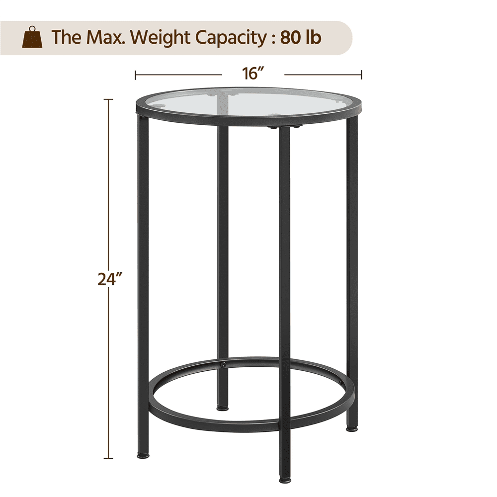 Renwick Round Metal and Glass Top Accent Table, Black
