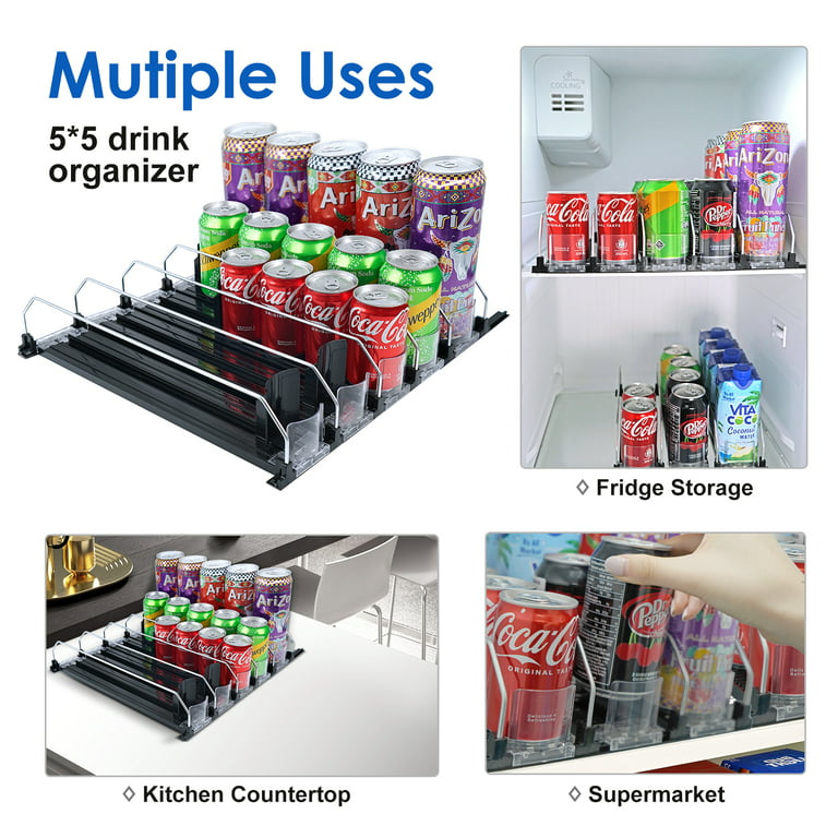 Refrigerator Organizer Bins Soda Cans Dispenser Beverage Bottle Holder  Fridge
