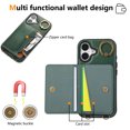 thumbnail image 3 of Allytechgroup Stylish iPhone 16 Wallet Case, Premium Phone Case for iPhone 16 with Card Holder Zipper Pocket Hand Wrist Shockproof Stand Cover for Women Men, Green, 3 of 6