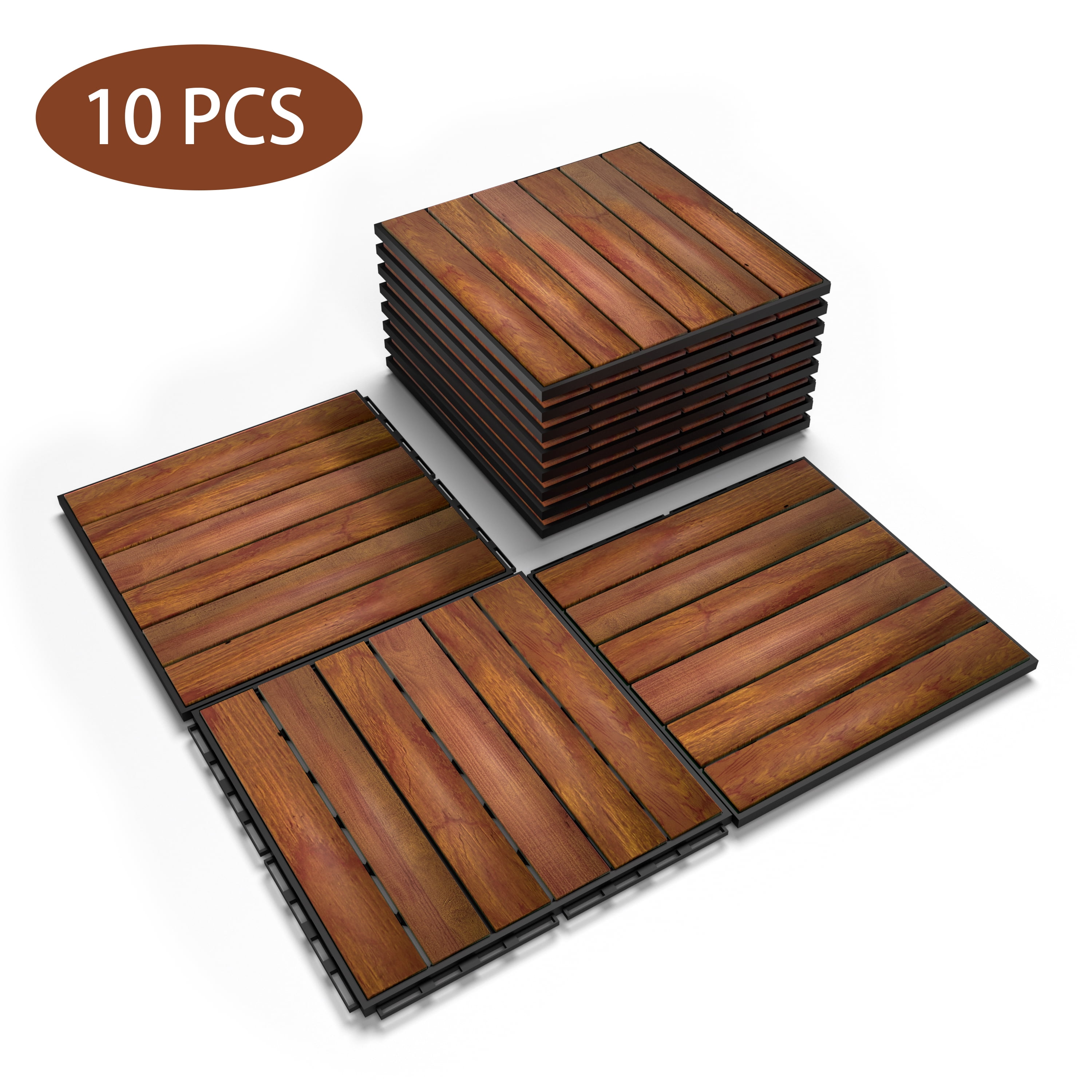 Patio Deck Interlocking Floor Tiles Wood Outdoor Home Decor Set of 10 pieces 