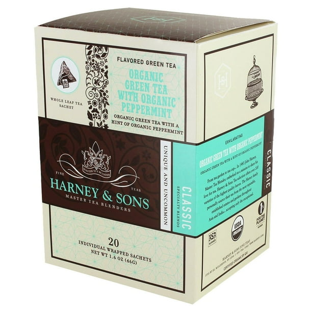 Harney and Sons Organic Green Tea Bags, Mint, 20 Count